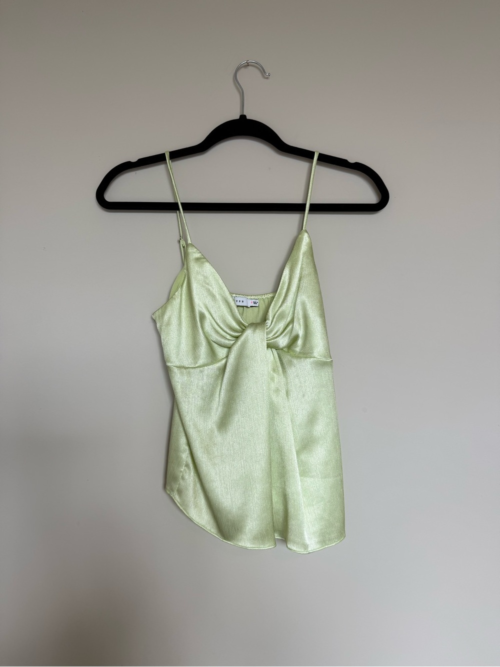 Vici Pale Lime Satin Knot-Front Cami